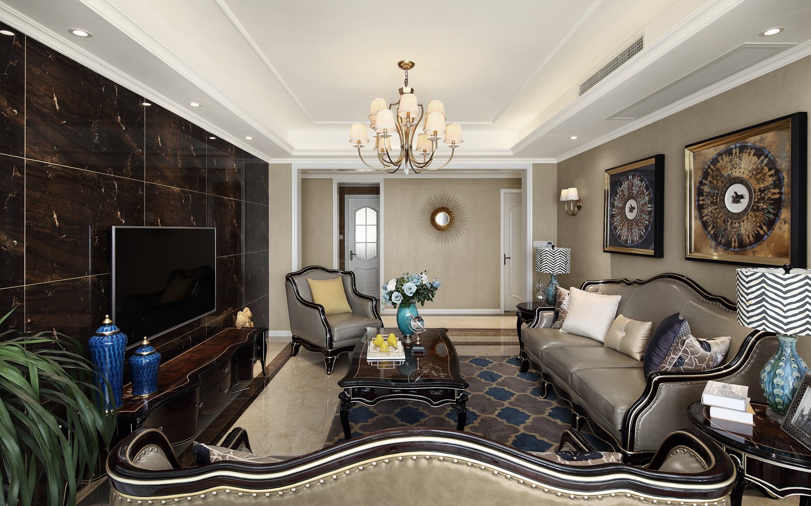 装修案例美式新古典风格室内装修效果图-客厅 装修案例美式新古典风格室内装修效果图-客厅